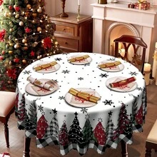 1 khăn trải bàn Giáng sinh - Khăn trải bàn kẻ caro cổ điển, họa tiết cây thông Noel kẻ caro đen, kết hợp với họa tiết kẻ caro, ngôi sao, bông tuyết - Vải Polyester bền - Thích hợp cho hình chữ nhật, hình tròn, tuyệt vời làm quà tặng Giáng sinh và lễ kỷ niệm năm mới, trang trí bàn ăn Giáng sinh, đồ trang trí Giáng sinh - Nhiều màu - Xem 10
