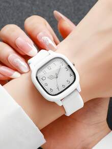 10pcs/Set Women's Gift Silicone Watch, Fashion Casual Square Dial Quartz Wrist Watch Combination Set (Watch Box Not Included)