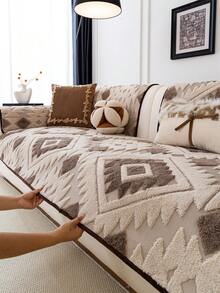 1pc Autumn/Winter Warm Thick Plush Sofa Cushion Cover, Modern Minimalist Non-Slip Sofa Seat Pad, Dust-Proof And Washable Sofa Slipcover, Khaki Soft And Fade-Resistant, Pet-Friendly Protective Cover, Adjustable For Corner Sofa, Bedroom, Office, Living Room Furniture