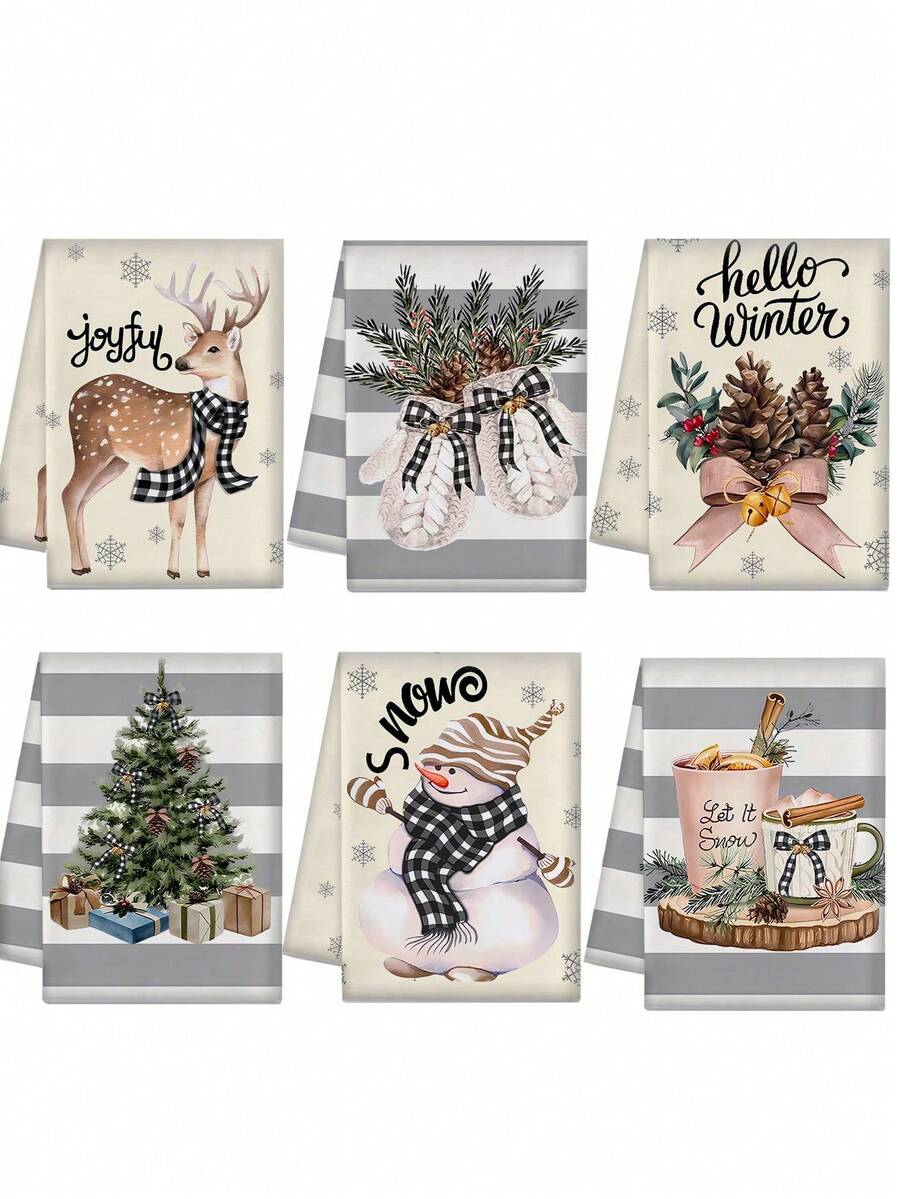 1pc/2pcs/6pcs Ultra-Soft Microfiber Christmas Hand Towels, Christmas Tree & Snowman Pattern Design Dish Cloths, Kitchen Towels, Christmas Decor, Suitable For Christmas Kitchen & Bathroom Decor, Indoor Decoration, Kitchen Cleaning Rags, Advent Gift, Christmas Surprise