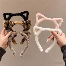 Cute 1 Pc Women's Cat Ear Headband, Autumn/Winter Style, Fashionable And Versatile For Daily Wear, Face Washing, Makeup, And Outfit Matching Leopard Print,Hairband,Hair Hoop Headbands