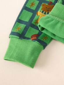 2pcs/Set Young Boys Chequer And Bear Print Pjs, Round Neck Long Sleeve Top And Pants Sleepwear Set, Cartoon Allover Print Loungewear For Winter & Autumn