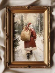 1PC Vintage Santa Claus Sketch, Santa Claus Backpack Wrapped Canvas Poster, Retro Santa Wall Art, Vintage Santa Reindeer Print, Rustic Christmas Printables, Santa Claus Painting, Bedroom Decor, Living Room Decor, Office Decor No Frame