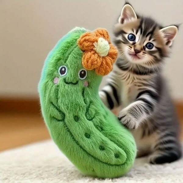 Eine süße und realistische Gurken-Katzenspielzeug mit kleinen Blumen und süßen Ausdrücken. Biss- und kratzfest, ein unverzichtbares Selbstunterhaltungsartikel, der für Katzen zum Fußballspielen, Werfen und Zähneputzen geeignet ist