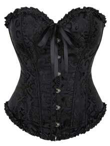 1pc Women's Jacquard Waist Cincher, Lace Button Back Tie Adjustable Corset, Suitable For Halloween, Party