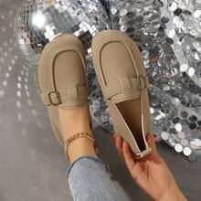 Retro Metal Buckle Loafers, Comfortable Slip-On, Suitable For Daily Wear, Dates, And Holiday Outfits