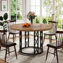 LITTLE TREE 47" Round Dining Table Seats 4, Modern Wood Grain Metal Base Rustic Table, Light Brown For Kitchen Dining Living Room (Only Table) - Brown - View 1