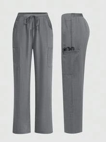 cimmuovere 女士舒适手术裤，简约纯色多口袋裤，清凉手术服护士手术服工作服牙医保健宠物医院实验室裤子 - 灰色 - 查看 5