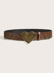 1pc Women's Retro Alloy Buckle Printed PU Leather Belt, Suitable For Western Cowboy Style