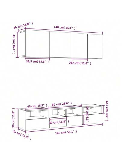 VidaXL Piece TV Wand Unit Set, Finished Wood, Concrete Grijs view 2