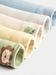 Tất trẻ em mùa thu cotton mới liền mạch thủ công 5 gói - tông màu xanh mòng két - Xem 3