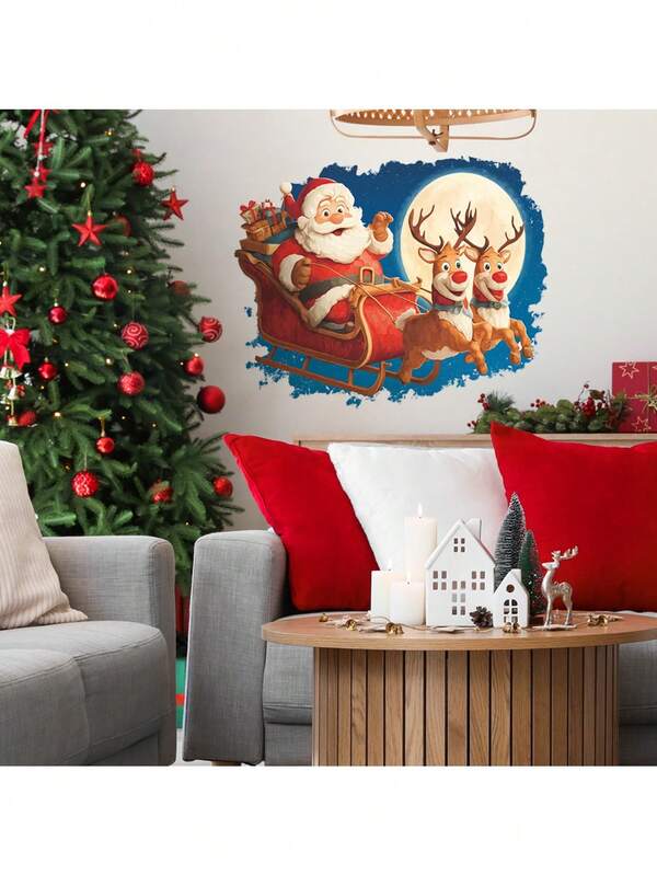 ملصق حائط لرنة تجر سانتا كلوز مناسب لغرفة النوم والصالة وديكور المنزل والحمام، هدية عيد ميلاد أو تخرج مضحكة، ملصق ديكور عيد الميلاد، ملصقات ديكور الحائط لعيد الميلاد وديكور المنزل