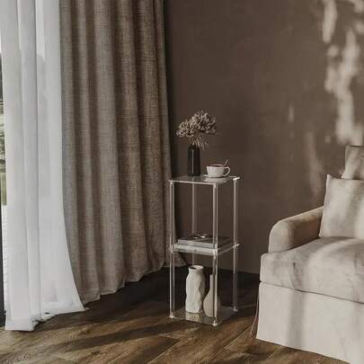 Acrylic Drink Table, Suitable For Small Spaces, Square Transparent Small Side Table/Bedside Table, Applicable For Living Room & Sofa, Easy To Assemble, Modern Style