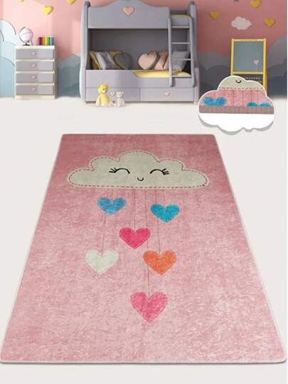 Tappeto per bambini e neonati rosa nuvola - lavabile, con fondo antiscivolo, resistente alle macchie, igienico - 100% poliestere Djth - disponibile in dimensioni fino a 80x200 cm - tappeto decorativo moderno per la cameretta dei bambini MADE IN TURKEY