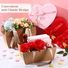 [Bulk Kraft Basket] Christmas Empty Kraft Gift Basket With Handle , 9.8 X 6.5 X 4.3 "- Gift Wrapping, Wedding, Party, Christmas, Valentine's Day - Multicolor - View 3