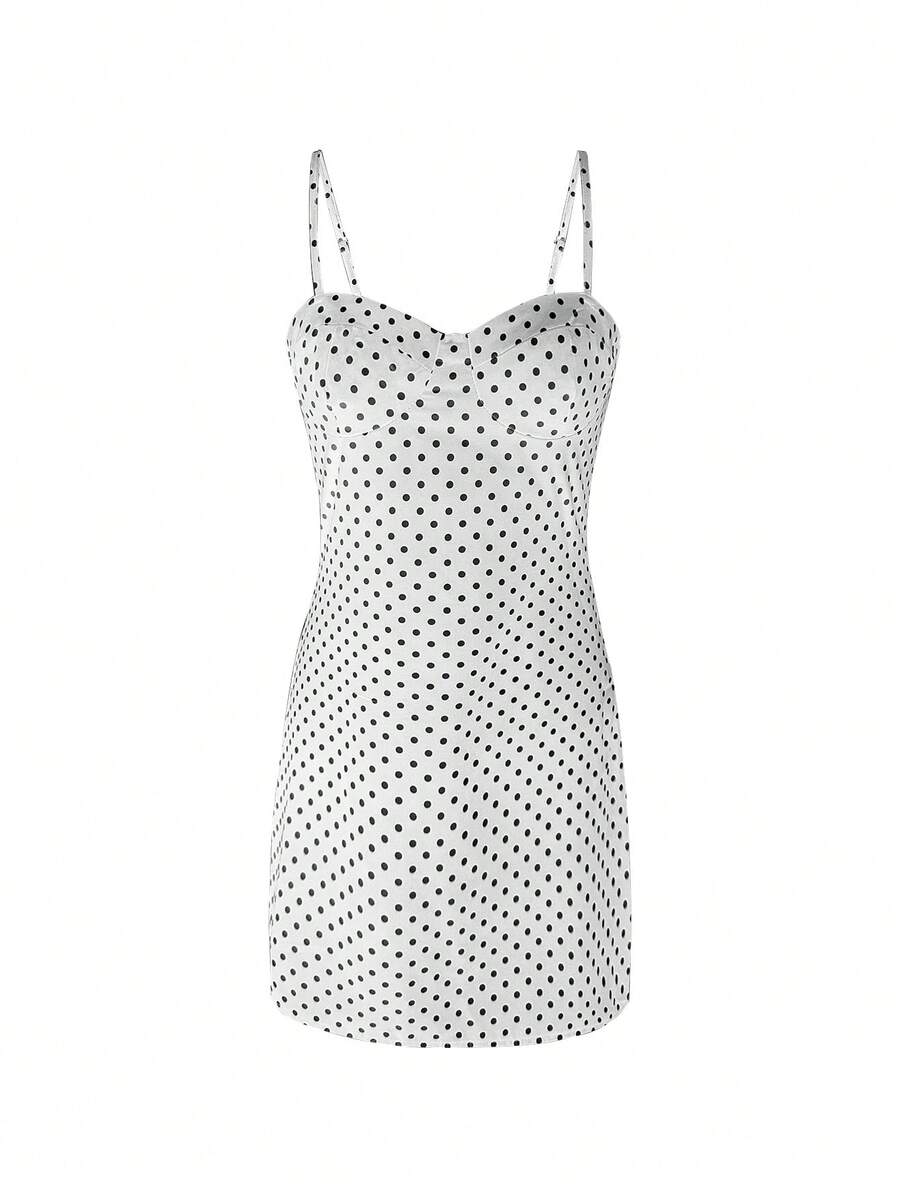 全新性感修身优雅迷你紧身吊带裙，夏季/波尔卡圆点连衣裙 - 白色 - 查看 1