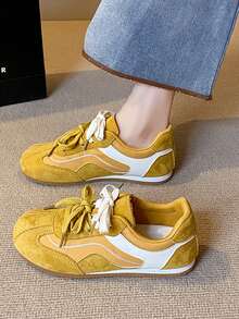 Damen Größe 35-40 einfarbige lässige, süße, preppy Schnürsneaker mit Patchwork, bequeme flache Lässig Schuhe für Gym, Campus, Urlaub, ganzjährig