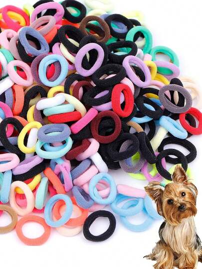 300Pcs Random Color Dog Hair Ties -1 Inch/25 Mm Super Stretch Nylon Seamless Hair Bands - For Small Dog Puppy Yorkie, Knots, Ponytails, Mixedcolor