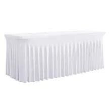 1 pieza Mantel de mesa de tela de espándex blanco, resistente a las arrugas y lavable, se ajusta a mesas de comedor rectangulares, funda elástica para mesa de patio, adecuada para bodas, banquetes, fiestas, estilo Ins de lujo, mantel elástico blanco para hotel, banquete, cumpleaños, conferencia