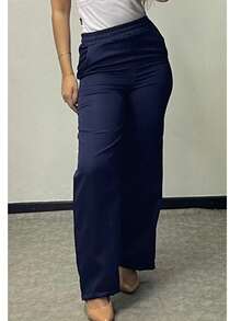 Calça Pantalona Feminina com BolsO - Azul Marinho - Visão 3