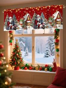 Cortinas de cozinha com saia de Natal de 1 peça, cortinas curtas de poliéster com bolso para vara e boneco de neve de Papai Noel fofo de 55 x 18 polegadas, tratamentos de janela para o inverno, decoração festiva de Natal, decorações de Natal para casa 2025 - Multicolorido - Ver 3