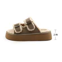 lunryet Women's Fluffy Faux Fur Slippers Comfy Open Toe Two Adjustable Band Slides With Fleece Lining And Rubber Sole Home Shoes PLUSH-1 - TAUPE - 查看 9