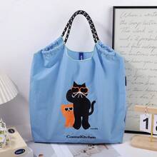 New Cross-Border Japanese Style Women's Handbag, Nylon Embroidered Shopping Tote, Fashionable Cute Cat Glasses Daily Commute Shoulder Bag