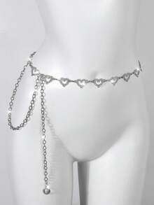 1入時尚簡約心形鑲鑽合金腰鏈，適用於女性穿搭