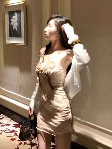 V-Neck Long Sleeve Lace Sheer Cover Up, Lightweight Knit Shawl Collar Cover Up For Summer - White - View 7