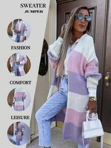 2025 Neue Herbst- und Wintermode lässige Farbkombination Frauen langärmliger gestreifter gestrickter Strickjacke