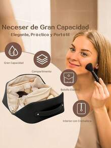 1pc PU Leather Travel Makeup Bag, Double Layer Large Capacity Cosmetic Storage Organizer, Minimalist Handheld Storage Pouch For Makeup Tools, Skincare, Suitable For Daily Use, Vacation, Back To School - Brown - View 5