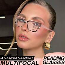 2pcs Progressive Multifocal Reading Glasses With Comfortable Spring Hinges, Printed Design, Retro Elegant For Women Daily Wear - Red to Black + Half Pink - View 9