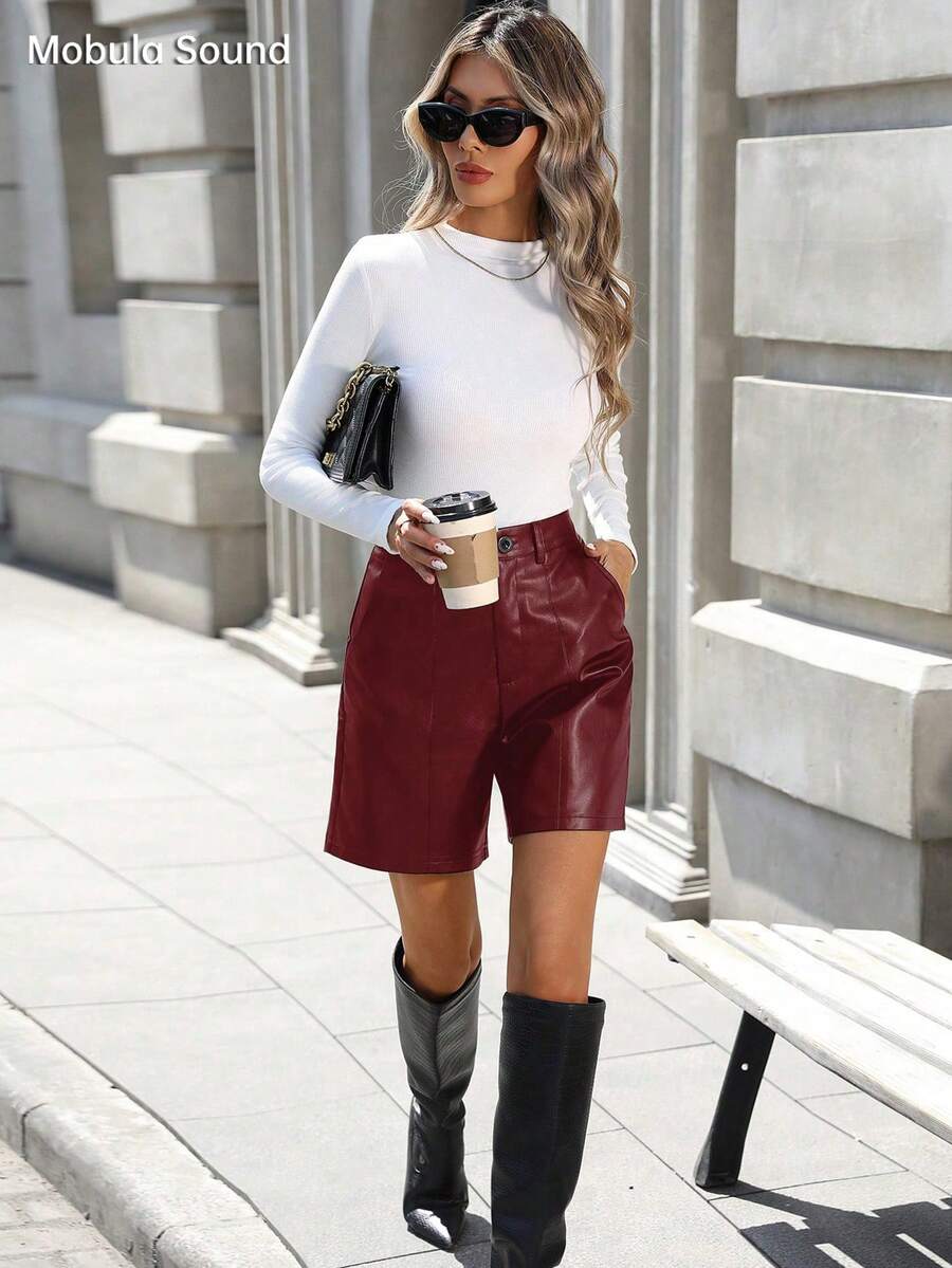 Quần short da PU thời trang Mobula Sound dành cho nữ, đa năng cho mùa xuân/hè, thích hợp cho các buổi trình diễn thời trang, ngày lễ, sinh nhật, hẹn hò, tiệc trở lại trường, tiệc độc thân, du lịch - Đỏ - Xem 1