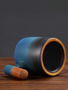 كوب قهوة لاتيه سيراميك ذو مقبض خشبي بتدرج اللون، كوب شاي ياباني ريفي بتباين في الحرق، كوب شاي للمكتب، كوب مشروبات للمنزل وتجمعات الأصدقاء، كوب ماء صغير للمطاعم والفنادق، هدية