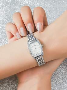 1 件 CARYINO 女士经典优雅百搭不锈钢钻石形表带石英手表，适合日常佩戴 - 銀色 - 查看 2