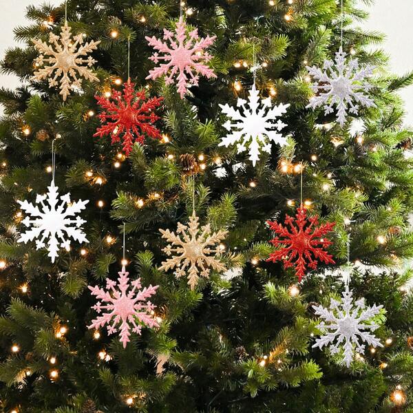 6Pcs Christmas Glitter Snowflake Ornaments, Plastic Snowflake Decorations For Christmas Tree New Year Holiday Party Decor Christmas Christmas Decorations Christmas Pajamas Christmas Gifts Christmas Decor