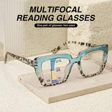 1pc Large Frame Progressive Multifocal Cat Eye Reading Glasses With Comfortable Spring Hinges, Leopard Print Design, Fashion Reading Glasses - Black Middle Red - View 3