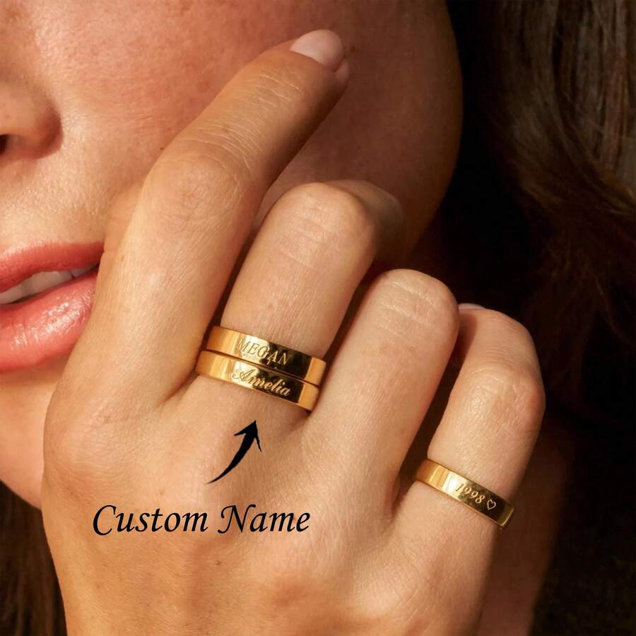 Personalized Engraved Rings - Custom Engraved Wedding Rings - Gold & Silver Rings - Personalized Jewelry Gifts - Multicolor - View 1
