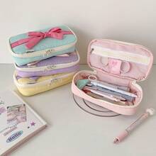 Ins Fabric Pencil Case Student Simple Bowknot Storage Bag Stationery Bag Organizer - 紫色 - 查看 3