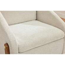 057 Sessel, Akzentstuhl für Wohnzimmer, Loungesessel, moderner Stuhl mit Armlehne aus Holz, mit Rückenkissen, beiger Chenillestoff, 73,5*73,5*73,5 cm,  set of 1