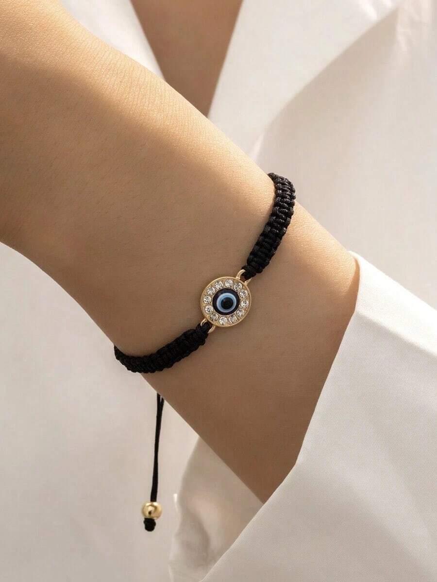 1pc Unisex Adjustable Crystal Demon Eye Bracelet - Black 2 - View 1