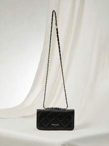 Mini Rhombus Chain Design Tote Bag, Simple Commuter Shoulder Bag, Fashion Style Winter Gifts - Black - View 1