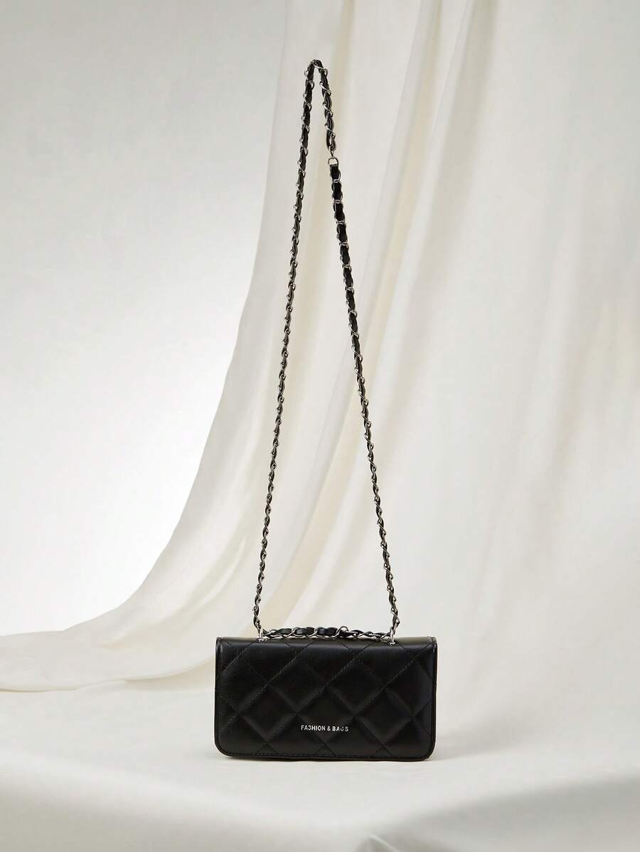 Mini Rhombus Chain Design Tote Bag, Simple Commuter Shoulder Bag, Fashion Style Winter Gifts - Black - View 1