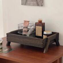 1pc Premium Wooden Desktop Makeup Organizer, Chinese Retro Style Vanity Tray, Storage Rack