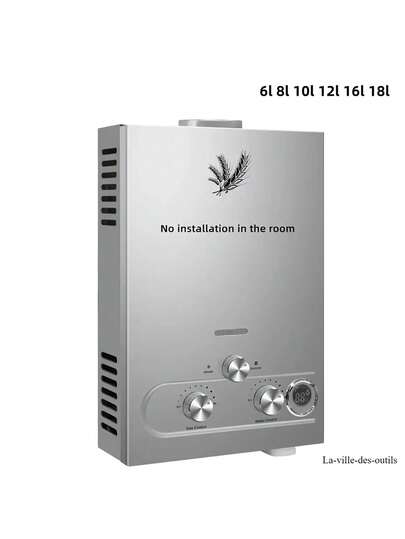 Calentador de agua a gas LP (6L/8L/10L/12L/16L/18L), calentador de agua a gas instantáneo sin tanque, calentador de agua portátil sin tanque a propano con cabezal de ducha tipo lluvia y manguera de ducha, construcción robusta y fácil instalación para camping, autocaravanas y uso en exteriores. Calentador de agua para autocaravanas, artículos esenciales para camping, rendimiento confiable.