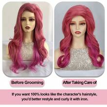 24 Inch Long Curly Wavy Red Wigs For Women Side Part Natural Looking Synthetic Fiber Wig Cosplay Wig Suitable For Daily Party Use Available Wine Red &Red &Pink Red&Rose