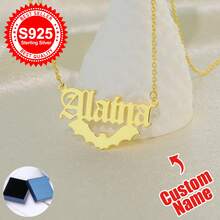 1pc S925 Sterling Silver Custom Gothic Name Necklace With Halloween Motifs - Personalized Jewelry For Friends, Goth Enthusiasts & Self - Perfect For Halloween Parties, Daily Edgy Looks & Festive Gifting Occasions