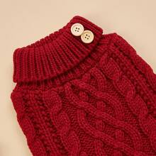 1pc Stretchy Comfortable Cable Knit Solid Color Wood Button High Collar Pet Sweater, Suitable For Cats & Dogs In Autumn/Winter, Christmas - Red - View 8