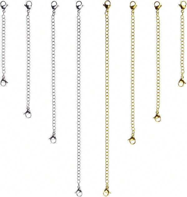 D-Buy 8 Pcs Necklace Extender Gold And Silver Plated Bracelet Extender Extender Chain Set 4 Different Length: 6 Inch 4 Inch 3 Inch 2 Inch (4 Gold, 4 Silver)