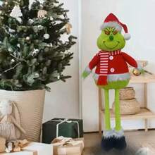 1pcChristmas Telescopic Standing Figure Christmas Decoration Grinch Green-Haired Monster Figurine Home Decor Christmas Decorations Room Decor